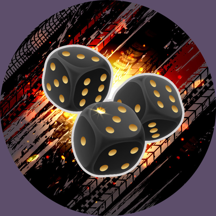 Schwarze Würfel auf farbigen Rennstreifen.