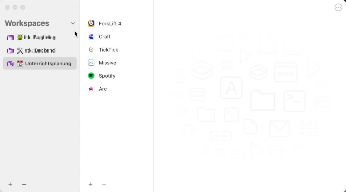 Screenshot des Editors der App »Workspaces«