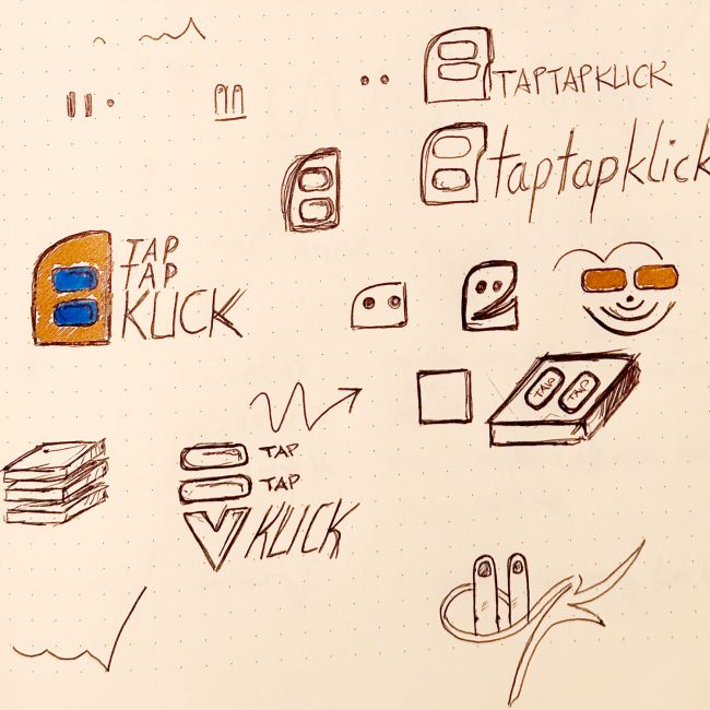 Verschiedene Skizzen zum taptapklick-Logo (Blatt 1)